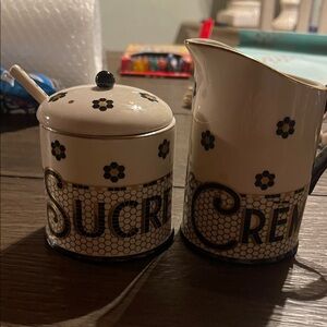 Anthropologie bistro  Black and Cream Sugar and Creamer Set